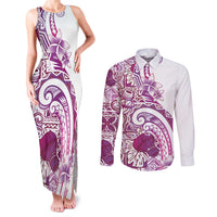 Aloha Hawaii Tapa Couples Matching Tank Maxi Dress and Long Sleeve Button Shirt Vibrant Fuchsia Hawaiian Ipu LT7 Fuchsia - Polynesian Pride