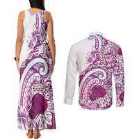 Aloha Hawaii Tapa Couples Matching Tank Maxi Dress and Long Sleeve Button Shirt Vibrant Fuchsia Hawaiian Ipu LT7 - Polynesian Pride