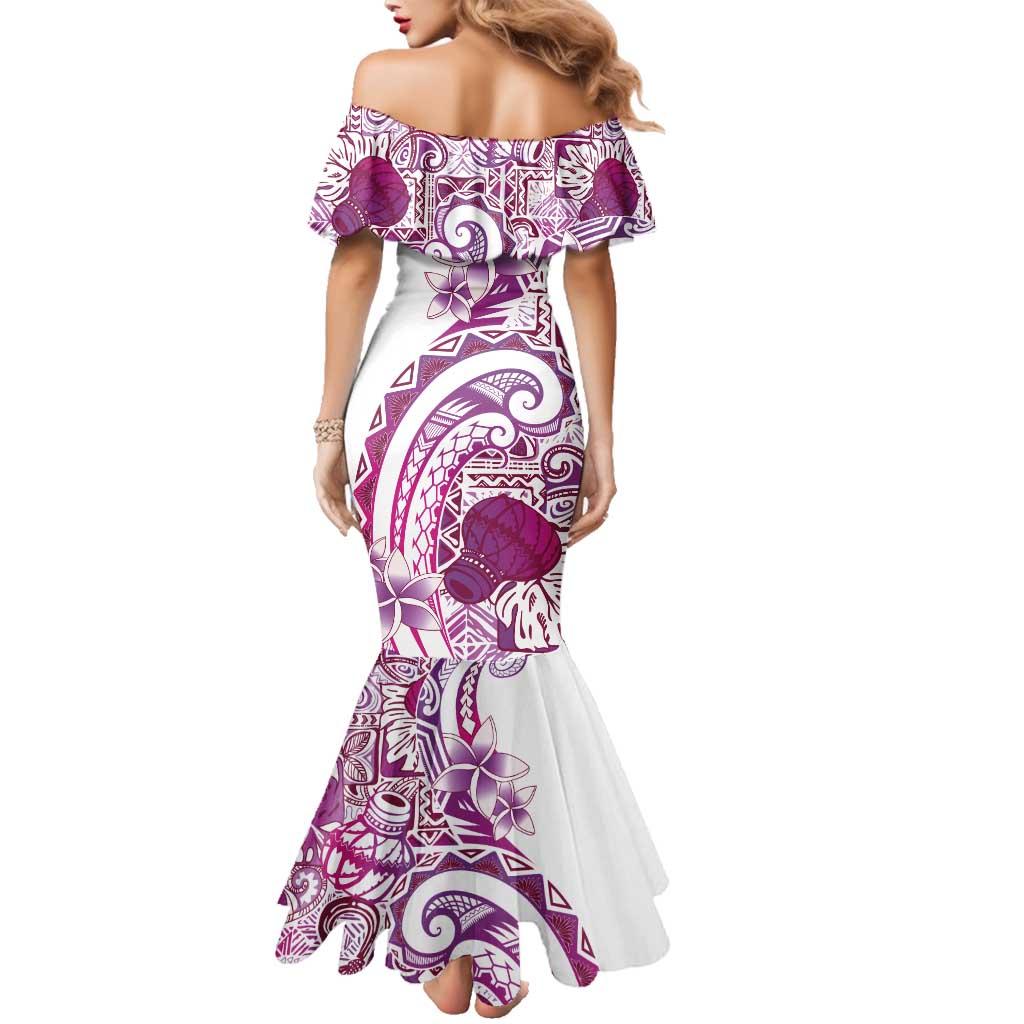 Aloha Hawaii Tapa Family Matching Mermaid Dress and Hawaiian Shirt Vibrant Fuchsia Hawaiian Ipu LT7 - Polynesian Pride