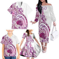 Aloha Hawaii Tapa Family Matching Off The Shoulder Long Sleeve Dress and Hawaiian Shirt Vibrant Fuchsia Hawaiian Ipu LT7 - Polynesian Pride
