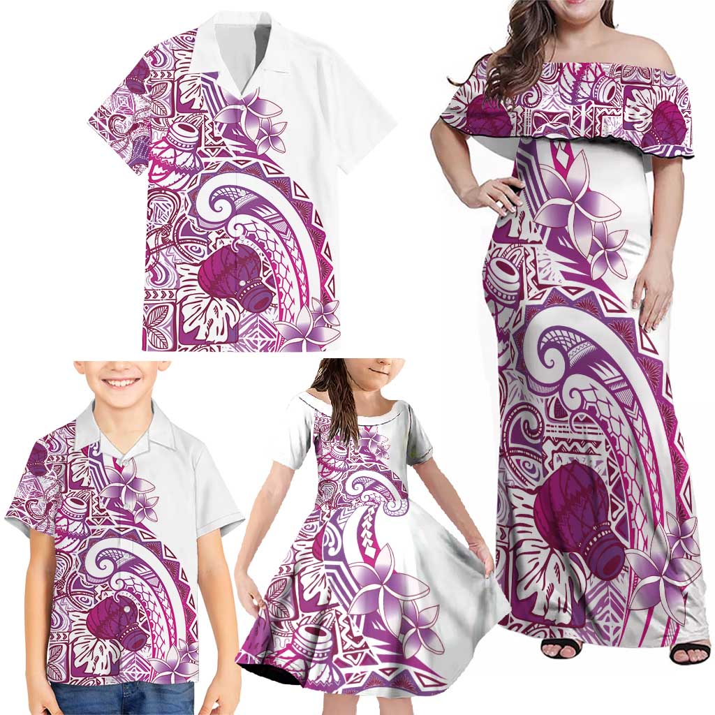 Aloha Hawaii Tapa Family Matching Off Shoulder Maxi Dress and Hawaiian Shirt Vibrant Fuchsia Hawaiian Ipu LT7 - Polynesian Pride