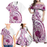 Aloha Hawaii Tapa Family Matching Off Shoulder Maxi Dress and Hawaiian Shirt Vibrant Fuchsia Hawaiian Ipu LT7 - Polynesian Pride