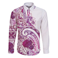 Aloha Hawaii Tapa Family Matching Off Shoulder Maxi Dress and Hawaiian Shirt Vibrant Fuchsia Hawaiian Ipu LT7 Dad's Shirt - Long Sleeve Fuchsia - Polynesian Pride