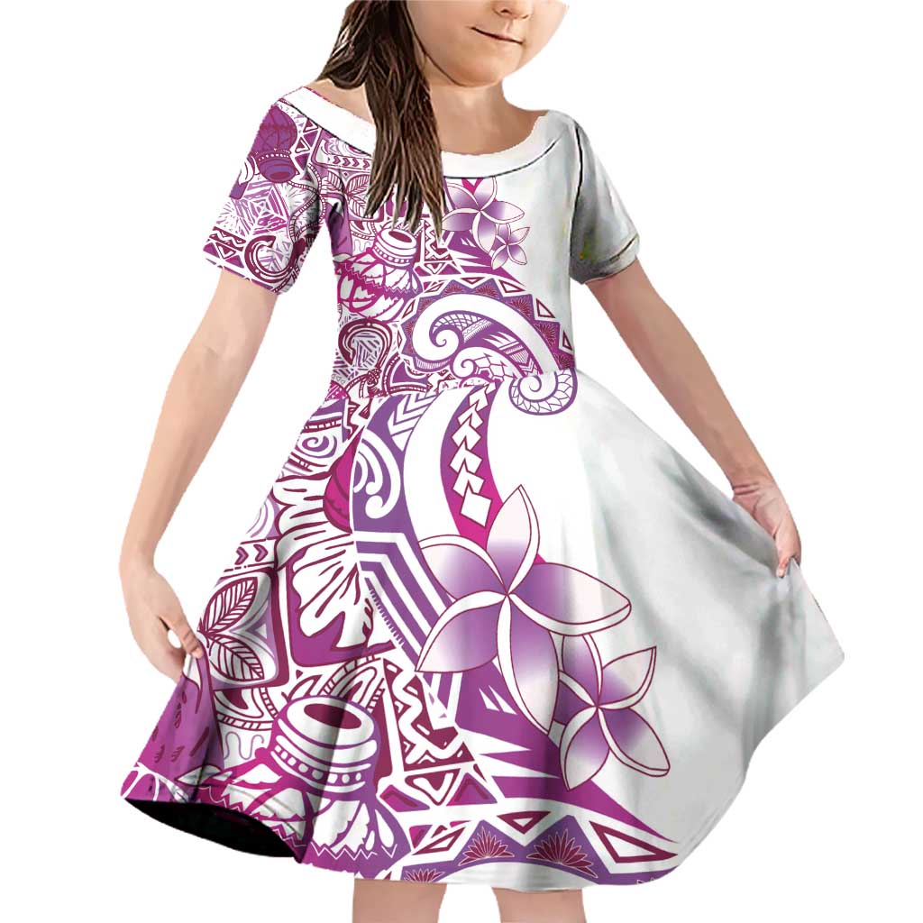 Aloha Hawaii Tapa Family Matching Off Shoulder Short Dress and Hawaiian Shirt Vibrant Fuchsia Hawaiian Ipu LT7 Daughter's Dress Fuchsia - Polynesian Pride