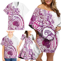 Aloha Hawaii Tapa Family Matching Off Shoulder Short Dress and Hawaiian Shirt Vibrant Fuchsia Hawaiian Ipu LT7 - Polynesian Pride