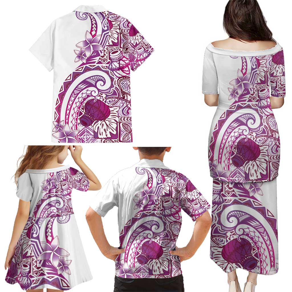 Aloha Hawaii Tapa Family Matching Puletasi and Hawaiian Shirt Vibrant Fuchsia Hawaiian Ipu LT7 - Polynesian Pride