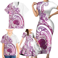 Aloha Hawaii Tapa Family Matching Short Sleeve Bodycon Dress and Hawaiian Shirt Vibrant Fuchsia Hawaiian Ipu LT7 - Polynesian Pride