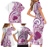 Aloha Hawaii Tapa Family Matching Short Sleeve Bodycon Dress and Hawaiian Shirt Vibrant Fuchsia Hawaiian Ipu LT7 - Polynesian Pride