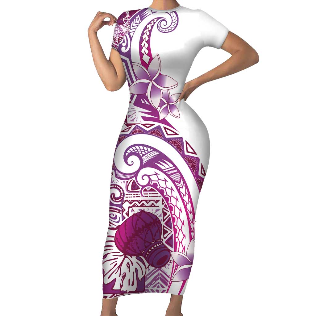 Aloha Hawaii Tapa Family Matching Short Sleeve Bodycon Dress and Hawaiian Shirt Vibrant Fuchsia Hawaiian Ipu LT7 Mom's Dress Fuchsia - Polynesian Pride