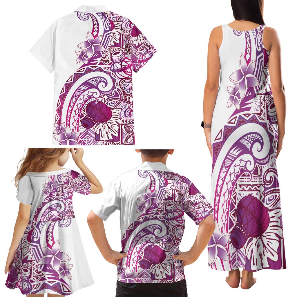 Aloha Hawaii Tapa Family Matching Tank Maxi Dress and Hawaiian Shirt Vibrant Fuchsia Hawaiian Ipu LT7 - Polynesian Pride