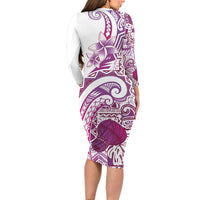 Aloha Hawaii Tapa Long Sleeve Bodycon Dress Vibrant Fuchsia Hawaiian Ipu LT7 - Polynesian Pride