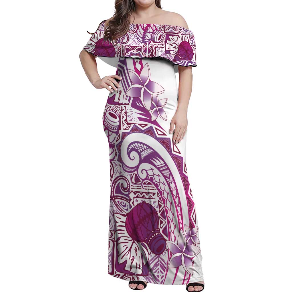 Aloha Hawaii Tapa Off Shoulder Maxi Dress Vibrant Fuchsia Hawaiian Ipu LT7 Women Fuchsia - Polynesian Pride