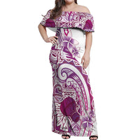 Aloha Hawaii Tapa Off Shoulder Maxi Dress Vibrant Fuchsia Hawaiian Ipu LT7 Women Fuchsia - Polynesian Pride