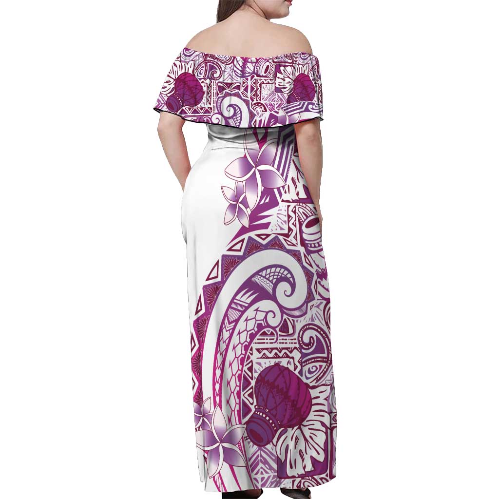 Aloha Hawaii Tapa Off Shoulder Maxi Dress Vibrant Fuchsia Hawaiian Ipu LT7 - Polynesian Pride