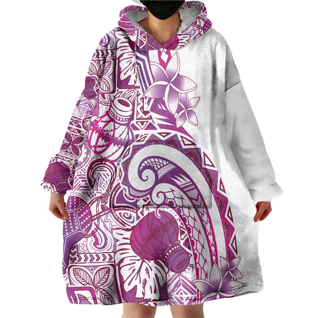 Aloha Hawaii Tapa Wearable Blanket Hoodie Vibrant Fuchsia Hawaiian Ipu LT7 - Polynesian Pride