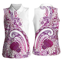 Aloha Hawaii Tapa Women Sleeveless Polo Shirt Vibrant Fuchsia Hawaiian Ipu LT7 - Polynesian Pride