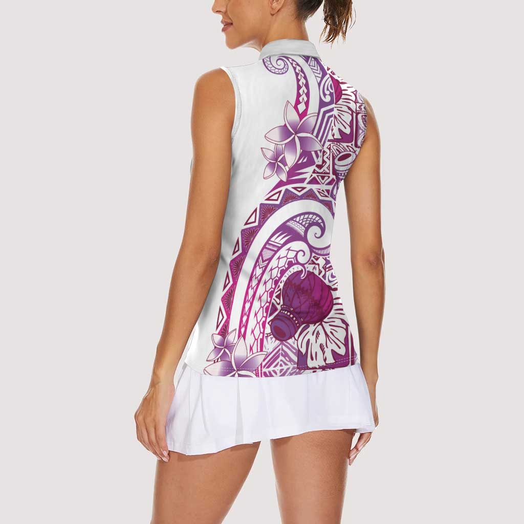 Aloha Hawaii Tapa Women Sleeveless Polo Shirt Vibrant Fuchsia Hawaiian Ipu LT7 - Polynesian Pride