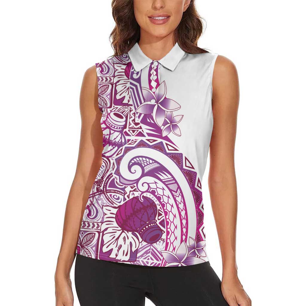 Aloha Hawaii Tapa Women Sleeveless Polo Shirt Vibrant Fuchsia Hawaiian Ipu LT7 - Polynesian Pride