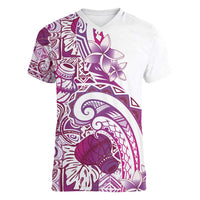 Aloha Hawaii Tapa Women V-Neck T-Shirt Vibrant Fuchsia Hawaiian Ipu LT7 Female Fuchsia - Polynesian Pride