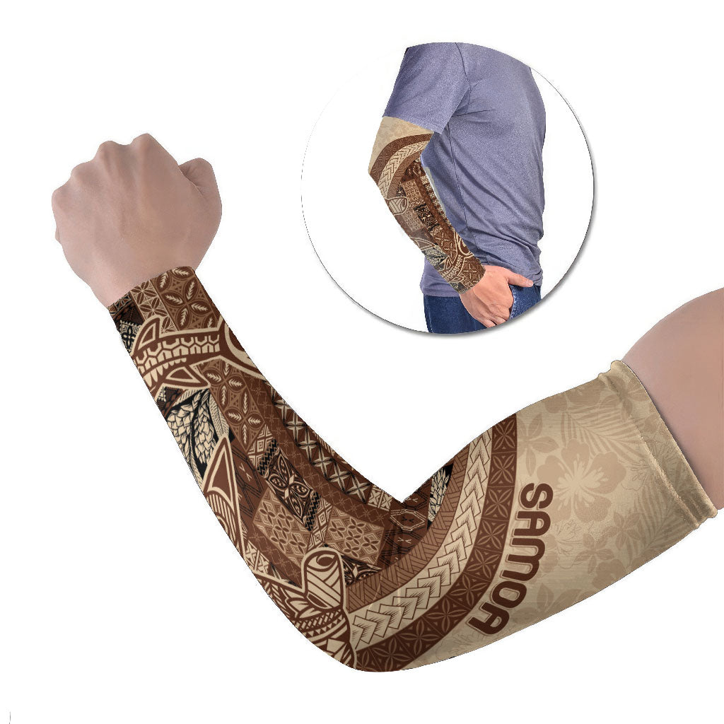 Samoa Mamanu Siapo Mocha Arm Sleeves Tatau Malie LT7 Set of 2 Beige - Polynesian Pride