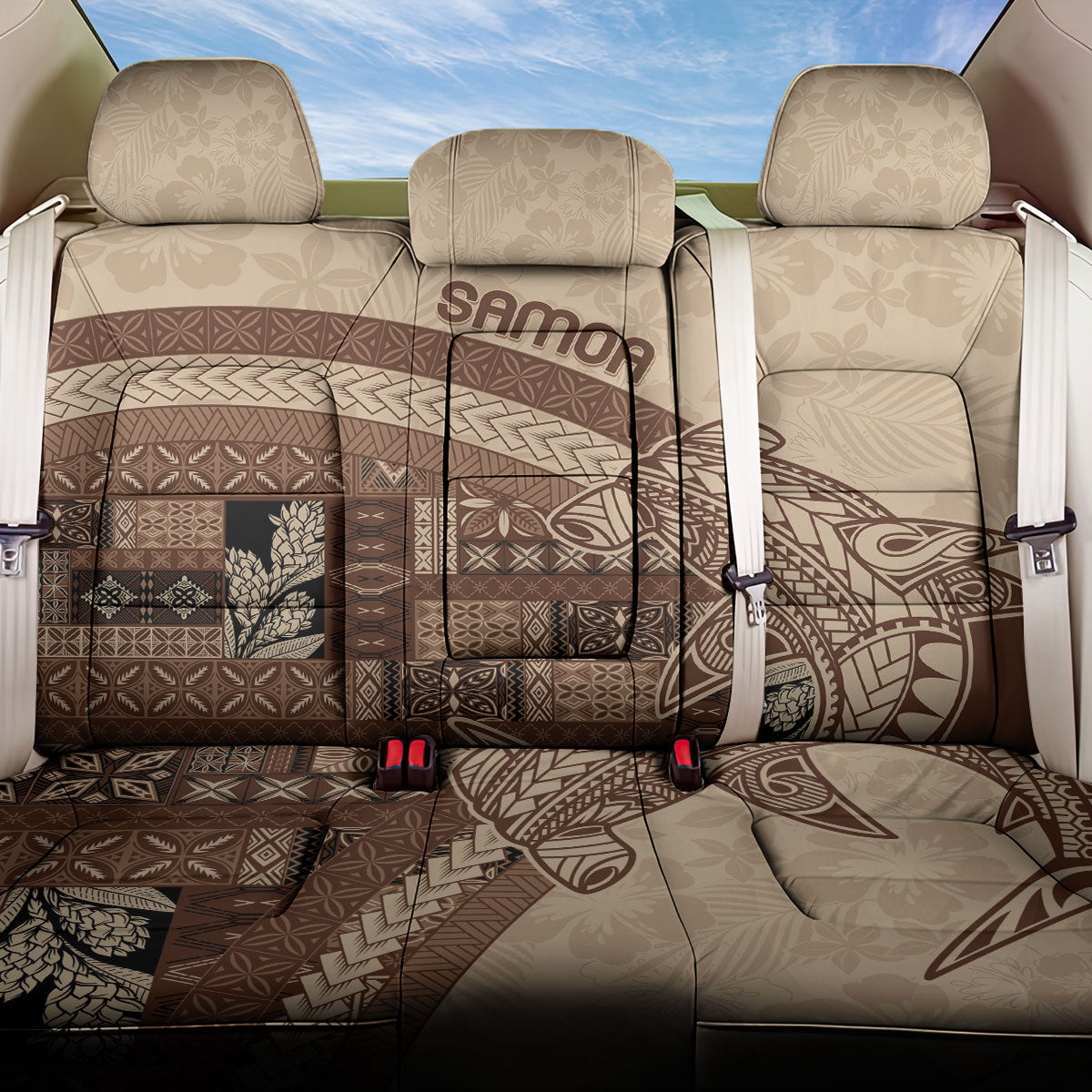 Samoa Mamanu Siapo Mocha Back Car Seat Cover Tatau Malie LT7 One Size Beige - Polynesian Pride