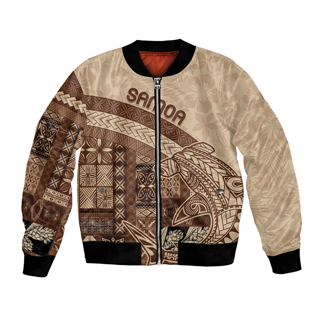 Samoa Mamanu Siapo Mocha Bomber Jacket Tatau Malie LT7 Unisex Beige - Polynesian Pride