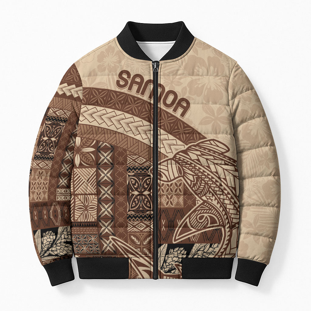 Samoa Mamanu Siapo Mocha Bomber Puffer Jacket Tatau Malie LT7 Unisex Beige - Polynesian Pride