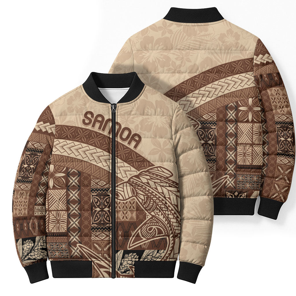 Samoa Mamanu Siapo Mocha Bomber Puffer Jacket Tatau Malie LT7 - Polynesian Pride