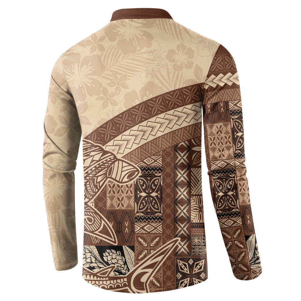 Samoa Mamanu Siapo Mocha Button Sweatshirt Tatau Malie LT7 - Polynesian Pride