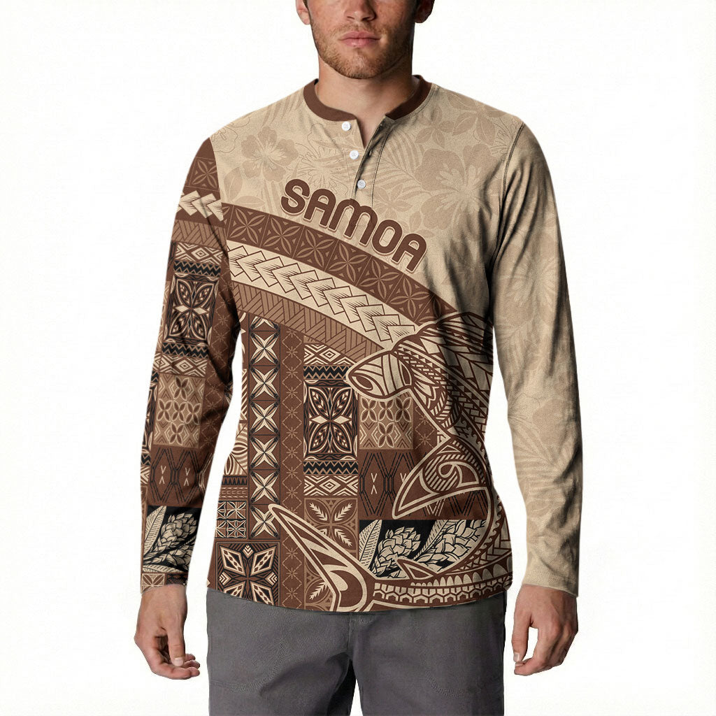 Samoa Mamanu Siapo Mocha Button Sweatshirt Tatau Malie LT7 - Polynesian Pride