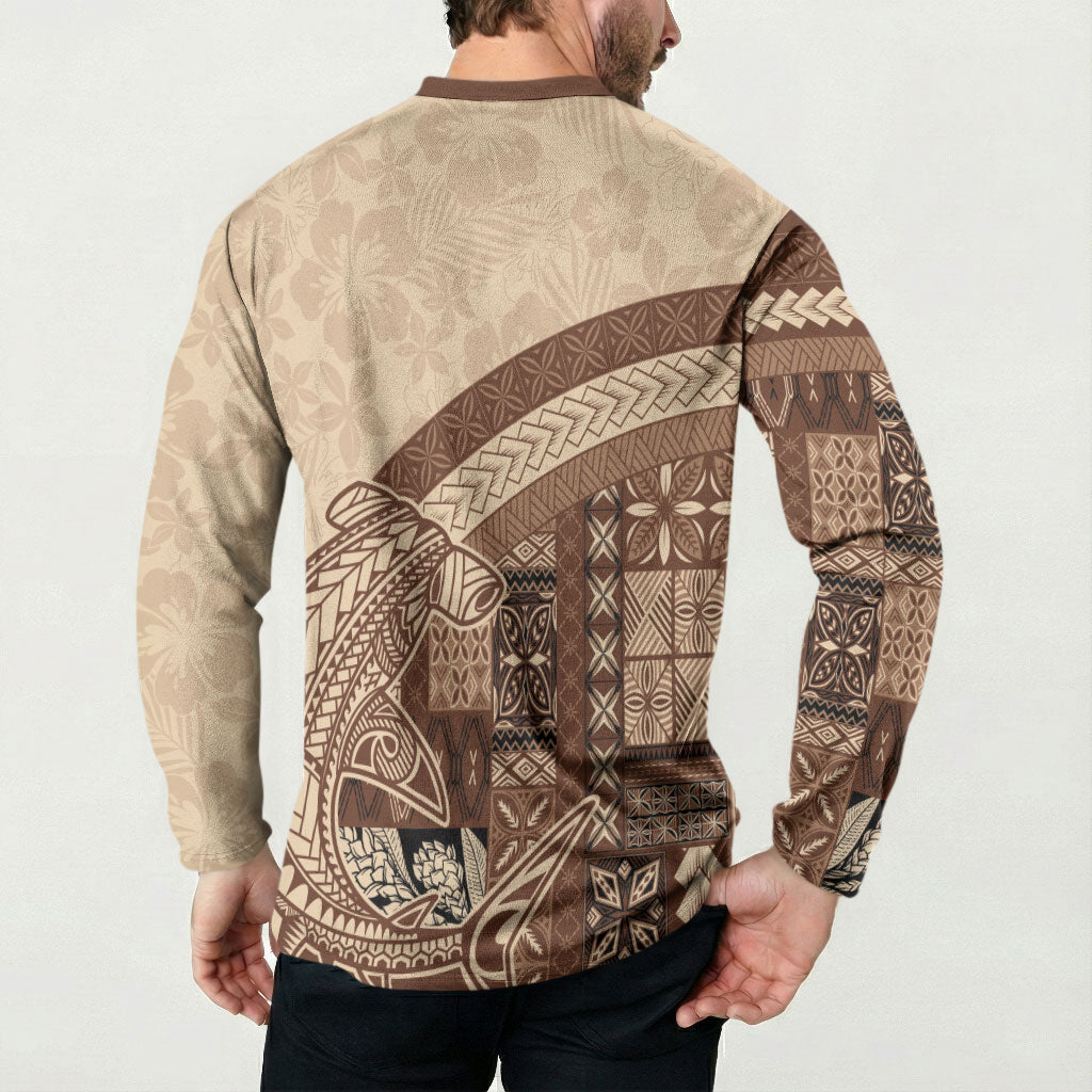 Samoa Mamanu Siapo Mocha Button Sweatshirt Tatau Malie LT7 - Polynesian Pride