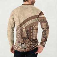 Samoa Mamanu Siapo Mocha Button Sweatshirt Tatau Malie LT7 - Polynesian Pride