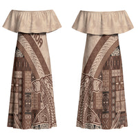 Samoa Mamanu Siapo Mocha Couples Matching Off Shoulder Maxi Dress and Hawaiian Shirt Tatau Malie LT7 - Polynesian Pride