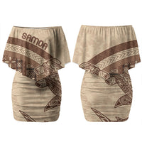 Samoa Mamanu Siapo Mocha Couples Matching Off Shoulder Short Dress and Hawaiian Shirt Tatau Malie LT7 - Polynesian Pride