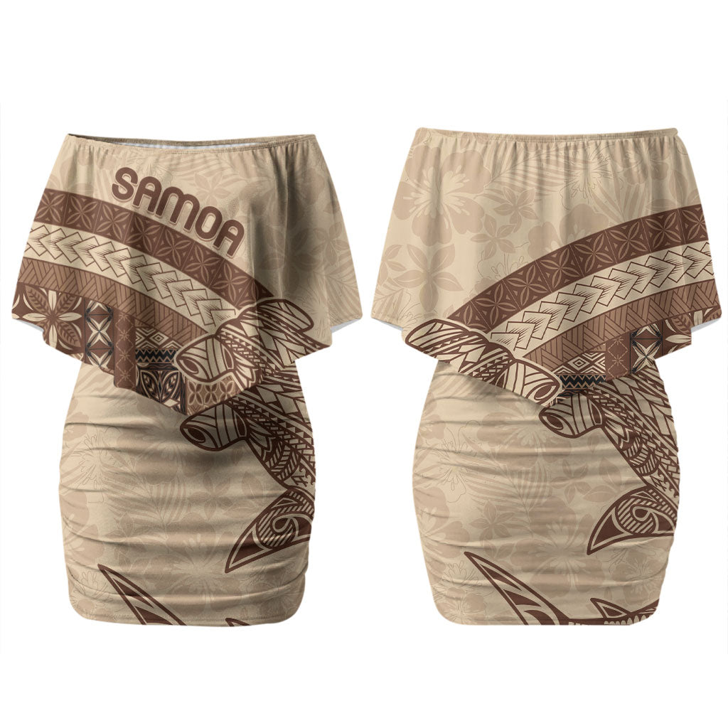 Samoa Mamanu Siapo Mocha Couples Matching Off Shoulder Short Dress and Long Sleeve Button Shirt Tatau Malie LT7 - Polynesian Pride
