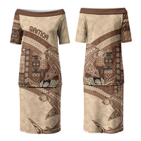 Samoa Mamanu Siapo Mocha Couples Matching Puletasi and Long Sleeve Button Shirt Tatau Malie LT7 - Polynesian Pride