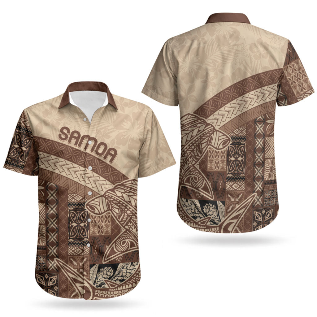Samoa Mamanu Siapo Mocha Couples Matching Summer Maxi Dress and Hawaiian Shirt Tatau Malie LT7 - Polynesian Pride