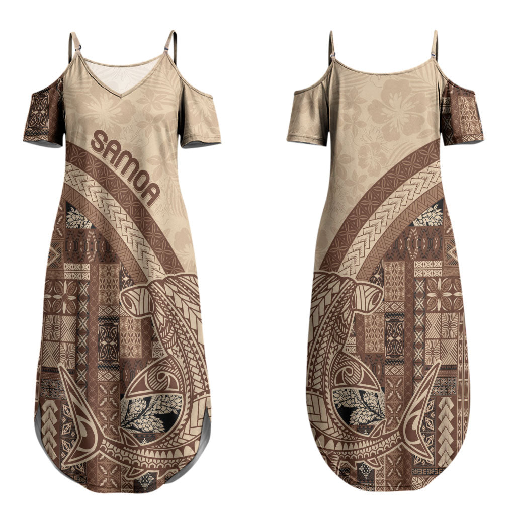 Samoa Mamanu Siapo Mocha Couples Matching Summer Maxi Dress and Hawaiian Shirt Tatau Malie LT7 - Polynesian Pride