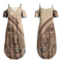 Samoa Mamanu Siapo Mocha Couples Matching Summer Maxi Dress and Hawaiian Shirt Tatau Malie LT7 - Polynesian Pride