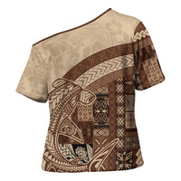 Samoa Mamanu Siapo Mocha Cross Shoulder Shirt Tatau Malie LT7 - Polynesian Pride