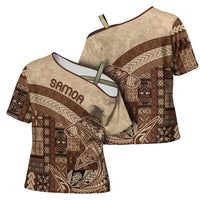 Samoa Mamanu Siapo Mocha Cross Shoulder Shirt Tatau Malie LT7 - Polynesian Pride