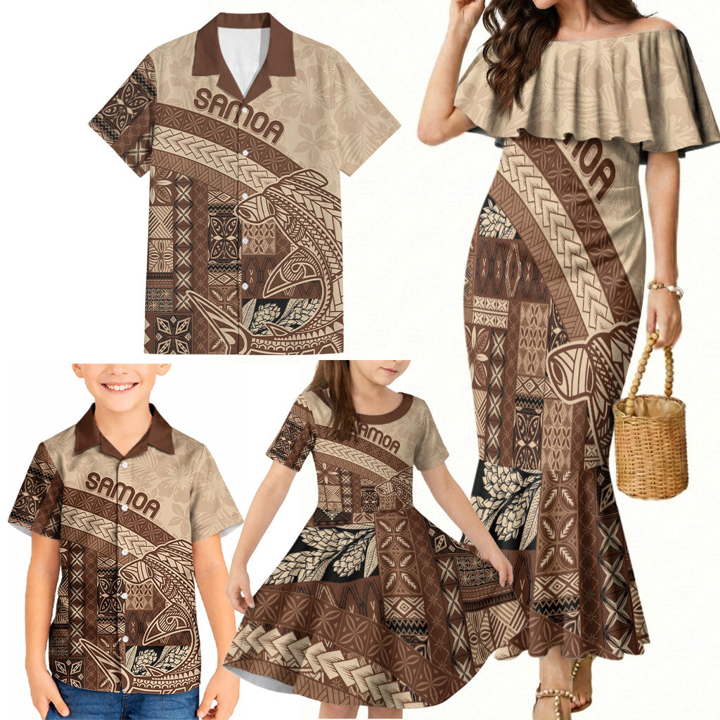 Samoa Mamanu Siapo Mocha Family Matching Mermaid Dress and Hawaiian Shirt Tatau Malie LT7 - Polynesian Pride