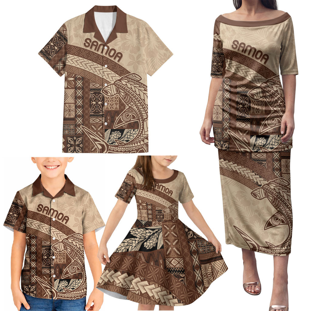 Samoa Mamanu Siapo Mocha Family Matching Puletasi and Hawaiian Shirt Tatau Malie LT7 - Polynesian Pride