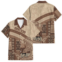 Samoa Mamanu Siapo Mocha Family Matching Tank Maxi Dress and Hawaiian Shirt Tatau Malie LT7 Dad's Shirt - Short Sleeve Beige - Polynesian Pride