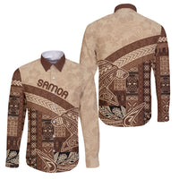 Samoa Mamanu Siapo Mocha Family Matching Tank Maxi Dress and Hawaiian Shirt Tatau Malie LT7 Dad's Shirt - Long Sleeve Beige - Polynesian Pride