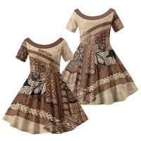 Samoa Mamanu Siapo Mocha Family Matching Tank Maxi Dress and Hawaiian Shirt Tatau Malie LT7 Daughter's Dress Beige - Polynesian Pride