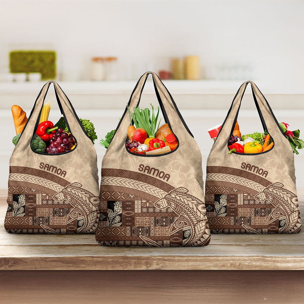 Samoa Mamanu Siapo Mocha Grocery Bag Tatau Malie LT7 3-pack One Size Beige - Polynesian Pride