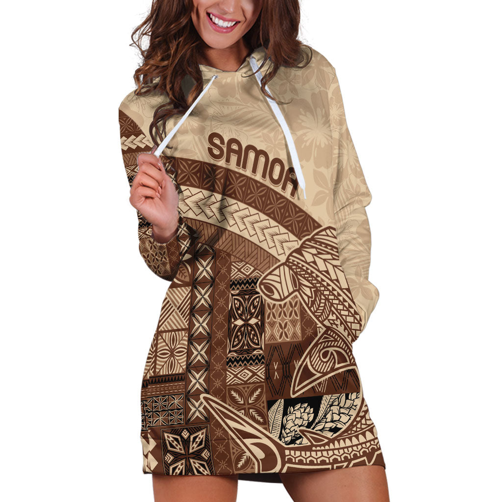 Samoa Mamanu Siapo Mocha Hoodie Dress Tatau Malie LT7 Beige - Polynesian Pride