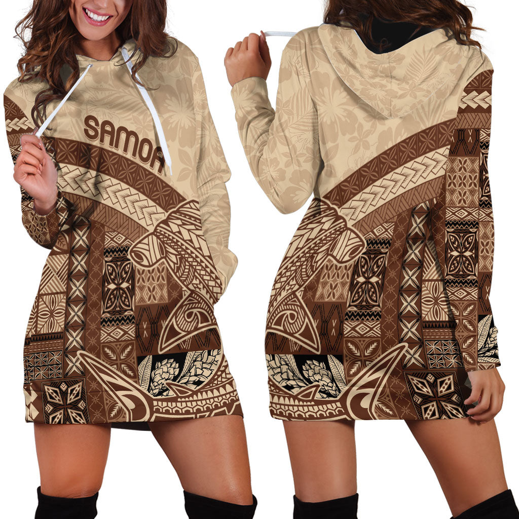 Samoa Mamanu Siapo Mocha Hoodie Dress Tatau Malie LT7 - Polynesian Pride