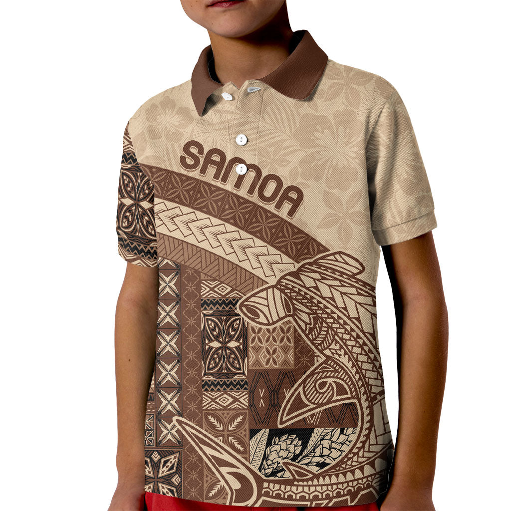 Samoa Mamanu Siapo Mocha Kid Polo Shirt Tatau Malie LT7 Kid Beige - Polynesian Pride